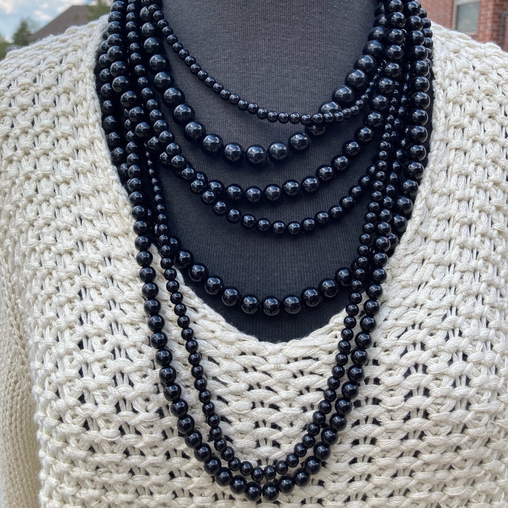 Black Bead Multiple Layer Necklace